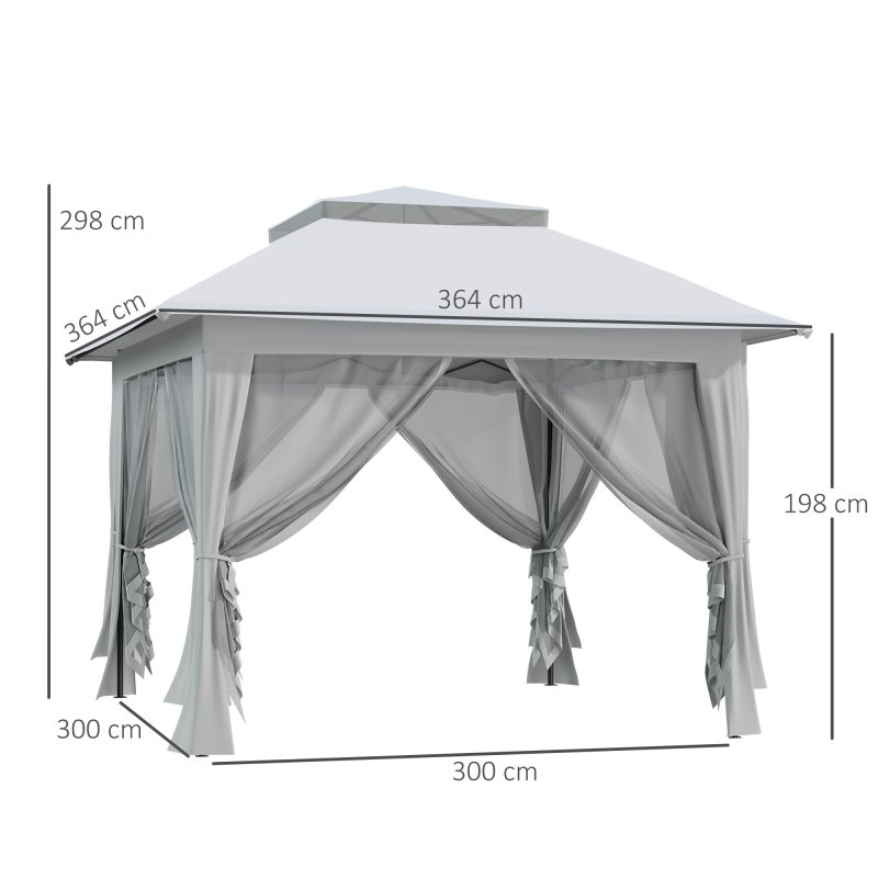 Outsunny 3.6 x 3.6 m Pop up Gazebo with Netting and Wheeled Carry Bag, UPF50+ Height Adjustable Party Tent Instant Canopy Sun Shade Shelter, Light Grey