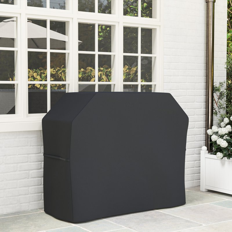 Outsunny BBQ Cover for Rectangular Gas Grill, 420D Oxford Fabric Barbecue Covers, Waterproof UV Protection Rip-Proof, with Windproof Drawstring and Hook and Loop Fasteners, Black, 147 x 61 x 120cm