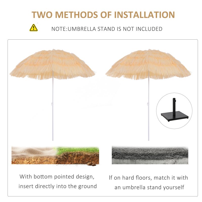 Outsunny 1.6m Garden Hawaii Parasol, Patio Beach Sun Umbrella Sunshade Hawaiian Folding Tilting Crank Parasol (Wheat)