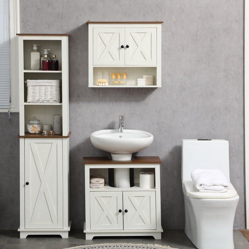 kleankin Bathroom Sink Cabinet, Under Sink Storage Cabinet with Double Doors and Shelves, White