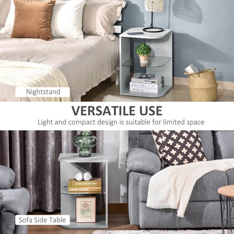 HOMCOM Modern Side Table Three Layer Bedside Table Nightstand with 2 Storage Shelves, for Living room, Bedroom