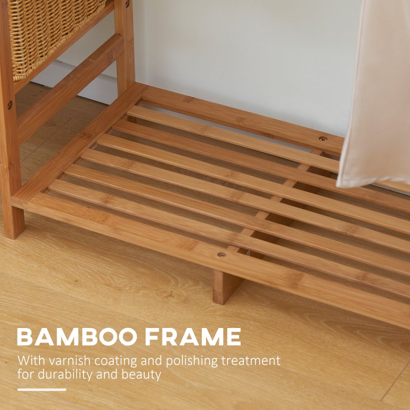 HOMCOM Bamboo Clothes Rail for Bedroom, Garment Rack with 6-Tier Storage Shelf and Hanging Rod, Clothes Rack for Living Room, Entryway, Natural Wood Effect