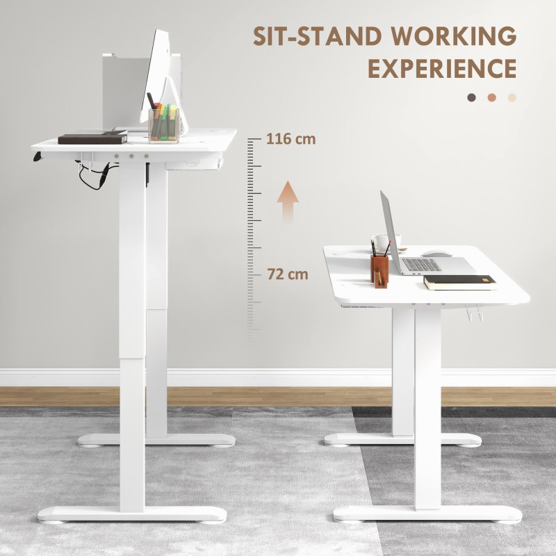 Vinsetto Electric Standing Desk, 120 x 60cm Height Adjustable Sit Stand Desk with 4 Memory Presets, Collision Avoidance and Overheat Protection for Home Office, White