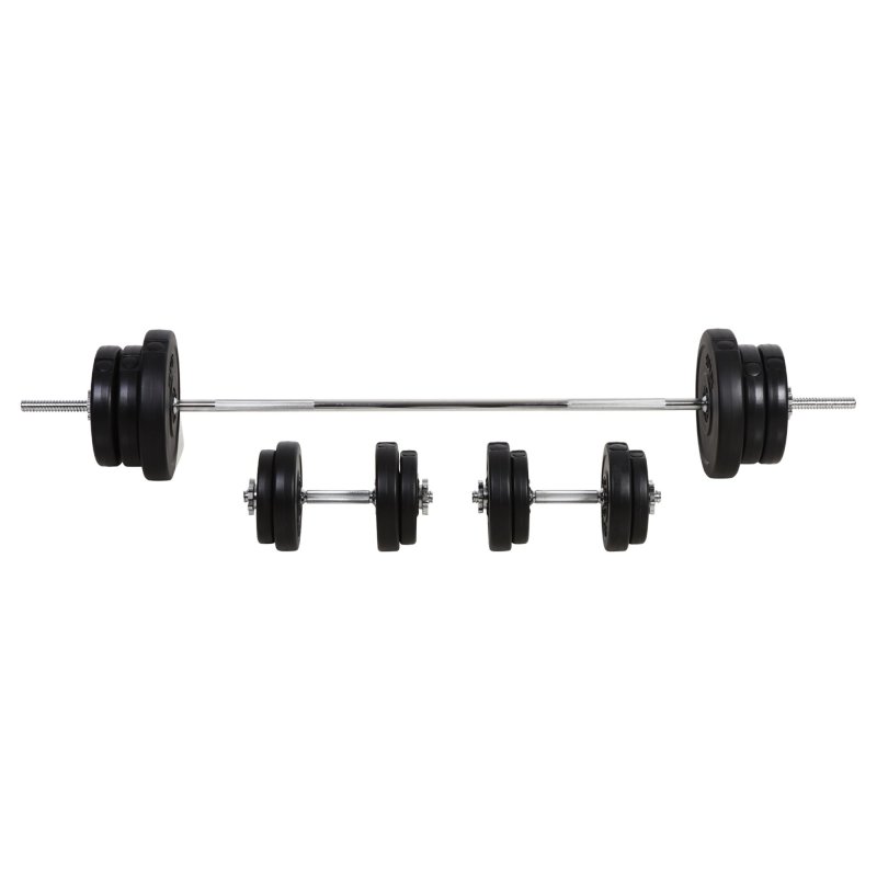 HOMCOM 65kg Adjustable Barbell Weights Set, 2-in-1 Dumbbells and Barbell Set with Knurled Bar, Free Weights Training Equipment, for Home Gym, Exercise
