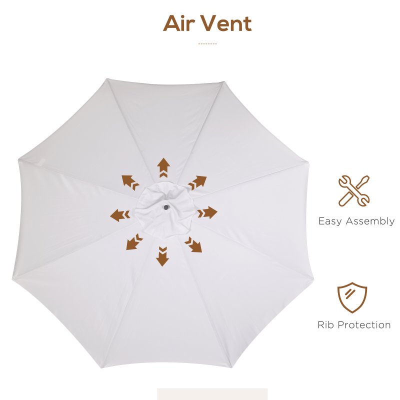 Outsunny 3.3m Wooden Garden Parasol Umbrella, Outdoor Sun Shade Canopy with 8 Bamboo Ribs, Ruffles and 4.7 cm Wood Pole for Balcony Deck Yard Market Beach Pool, Cream White