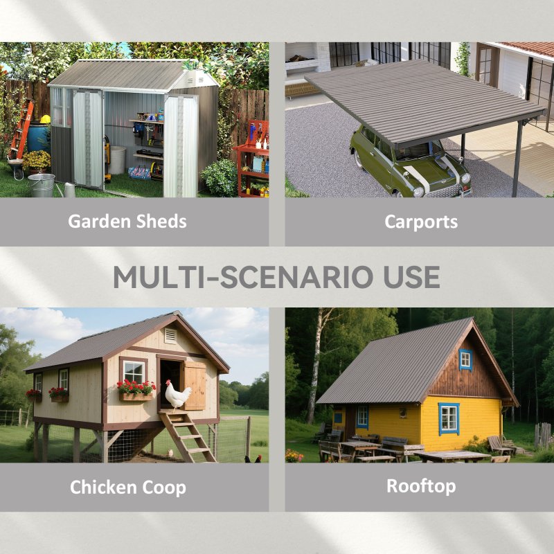 Outsunny Corrugated Roofing Sheets, Pack of 12, Galvanised Metal Roofing Sheets for Greenhouse, Garage, Storage Shed, Carport, 129 x 45cm, Grey Wood Effect