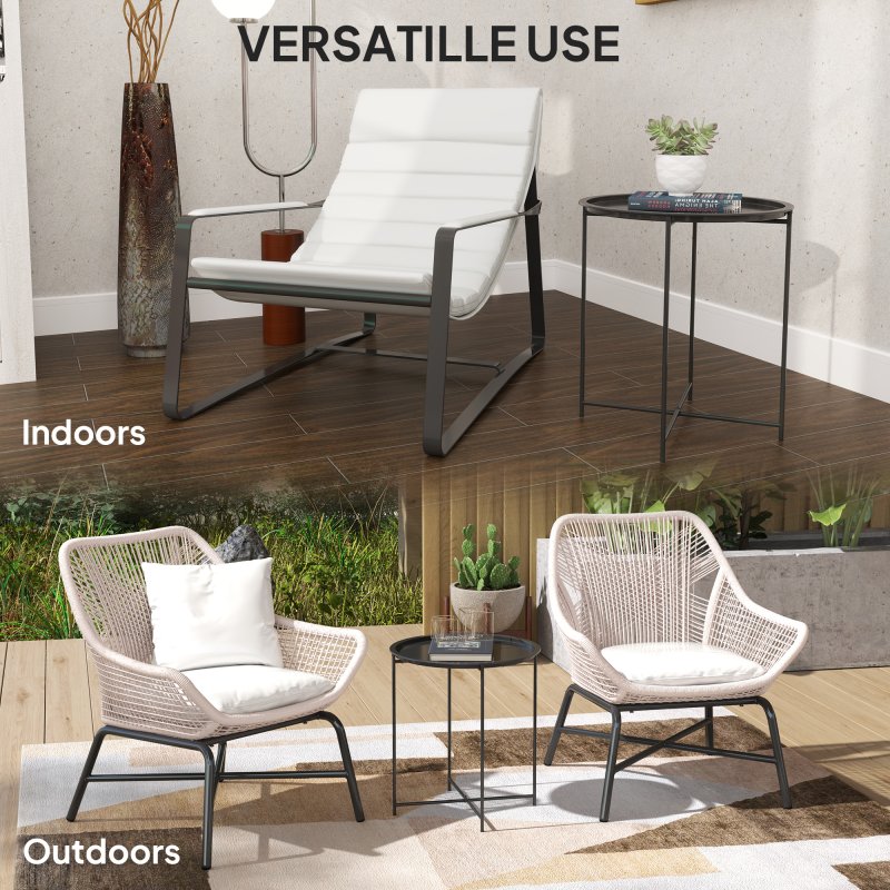 Outsunny 46cm Round Small Garden Table with Removable Tray and Folding Legs, Metal Garden Side Table, Indoor Outdoor Coffee Table End Table for Patio, Balcony, Porch, Black