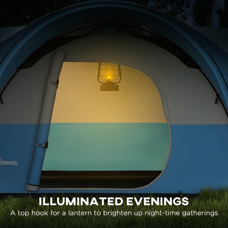 Outsunny 5-6 Man Camping Tent, 3000mm Waterproof Family Tent with Porch and Sewn in Groundsheet, Portable with Bag, for Fishing Hiking Festival, Blue