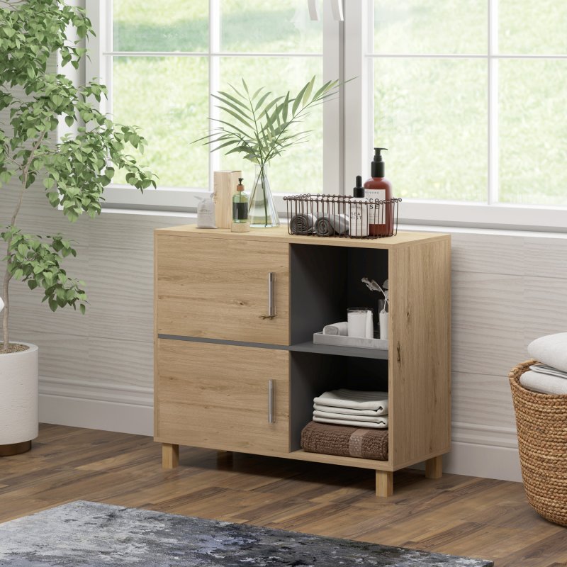 HOMCOM Bathroom Storage Unit, Bathroom Storage Cabinet, Freestanding Bathroom Cabinet with Open Compartments and Double Doors