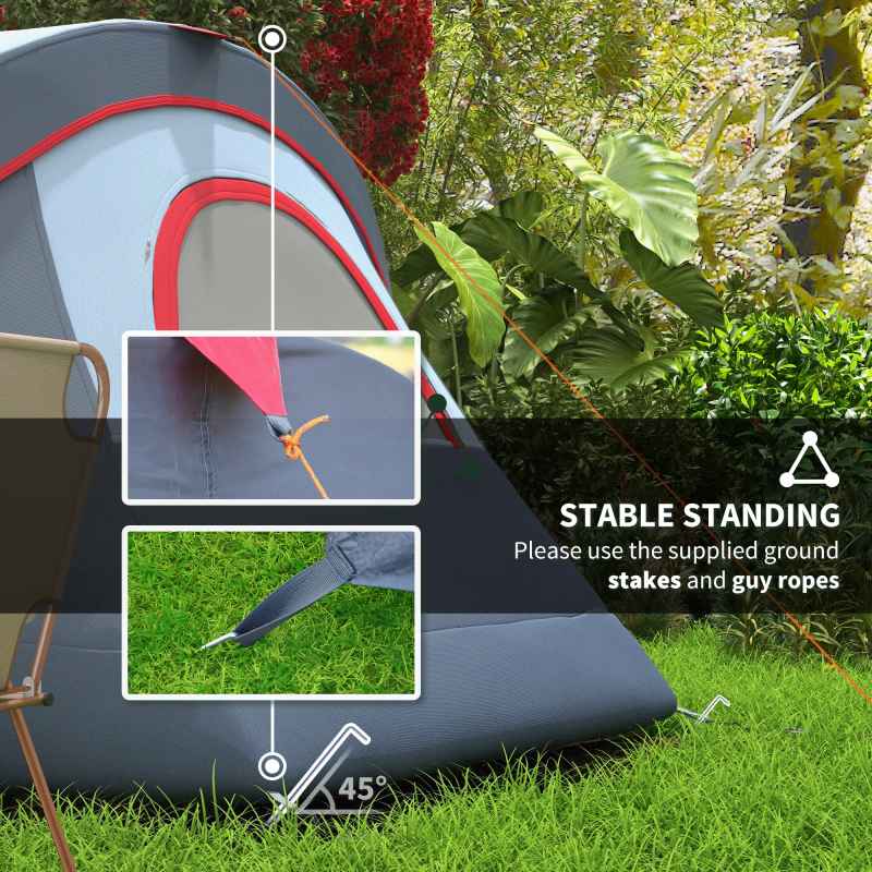 Outsunny 5-6 Man Dome Camping Tent Hiking Shelter UV Protection 3000mm Water Resistant Tunnel Tent - Grey