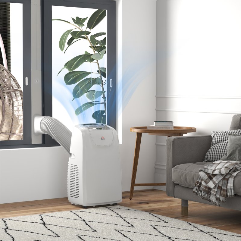 HOMCOM 12,000 BTU Portable Air Conditioner, 4-in-1 Dehumidifier Cooling Fan with Quiet Mode, Remote, LED Display, 24H Timer, Wheels, 35m², Window Venting Kit, Child Lock, White