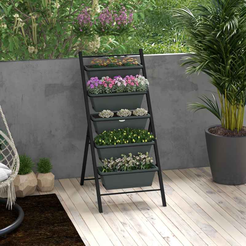 Outsunny Vertical Raised Garden Bed with 5 Removable Tray, Indoor Outdoor Elevated Plant Stand Grow Container for Vegetable Flowers Herbs, Charcoal Grey