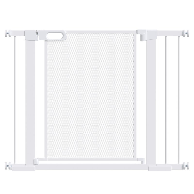PawHut Pressure Fit Safety Gate for Doorways and Staircases, Dog Gate w/ Auto Closing Door, Pet Barrier for Hallways w/ Double Locking, Openings 75-103CM - White