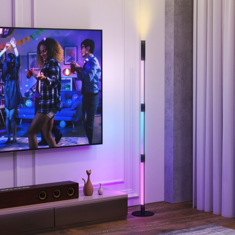 HOMCOM LED Floor Lamp with Reading Light, 360° RGB Detachable Corner Floor Lamp with App & Remote Control, Standing Lamp with Music Sync & Timing, for Living Room, Game Room, Dark Grey
