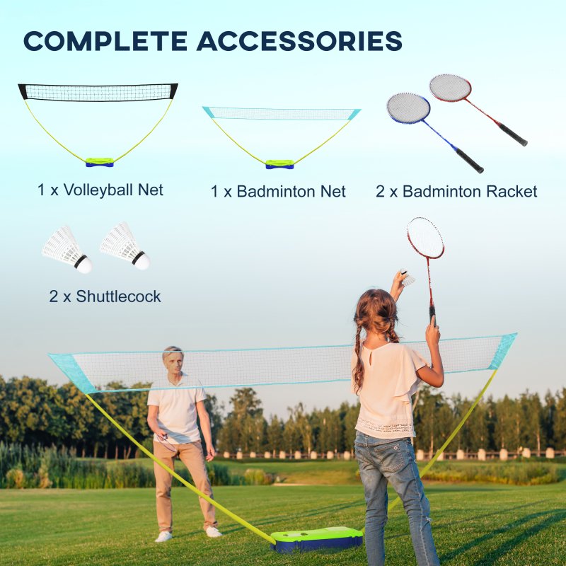 SPORTNOW 4m Badminton Set with Volleyball, Portable Badminton Net with Two Rackets, Two Shuttlecocks, Carry Case, for Indoor, Outdoor Sports