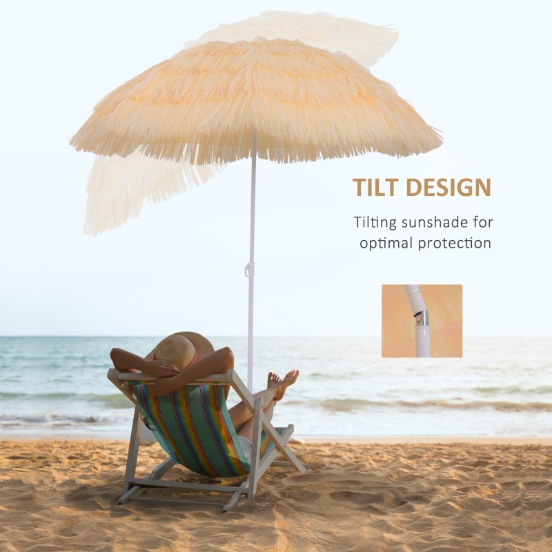 Outsunny 1.6m Garden Hawaii Parasol, Patio Beach Sun Umbrella Sunshade Hawaiian Folding Tilting Crank Parasol (Wheat)