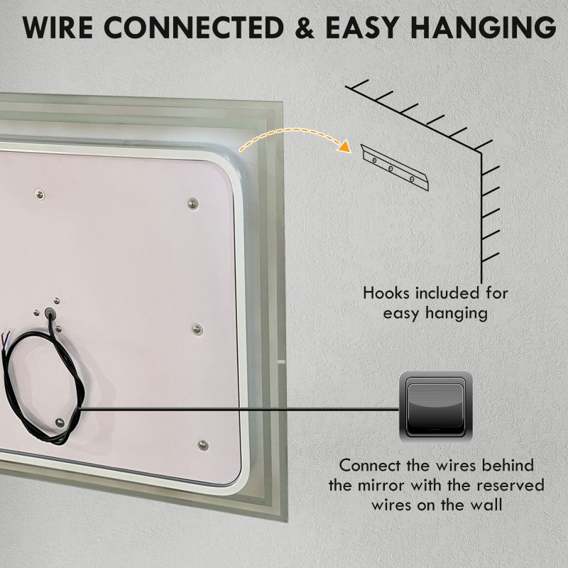 kleankin Bathroom Mirror with LED Lights, Dimmable Makeup Mirror with 3 Temperature Colours, Defogging Film, Memory Function and Aluminium Frame, Hardwired, Horizontal and Vertical, 60 x 50?cm