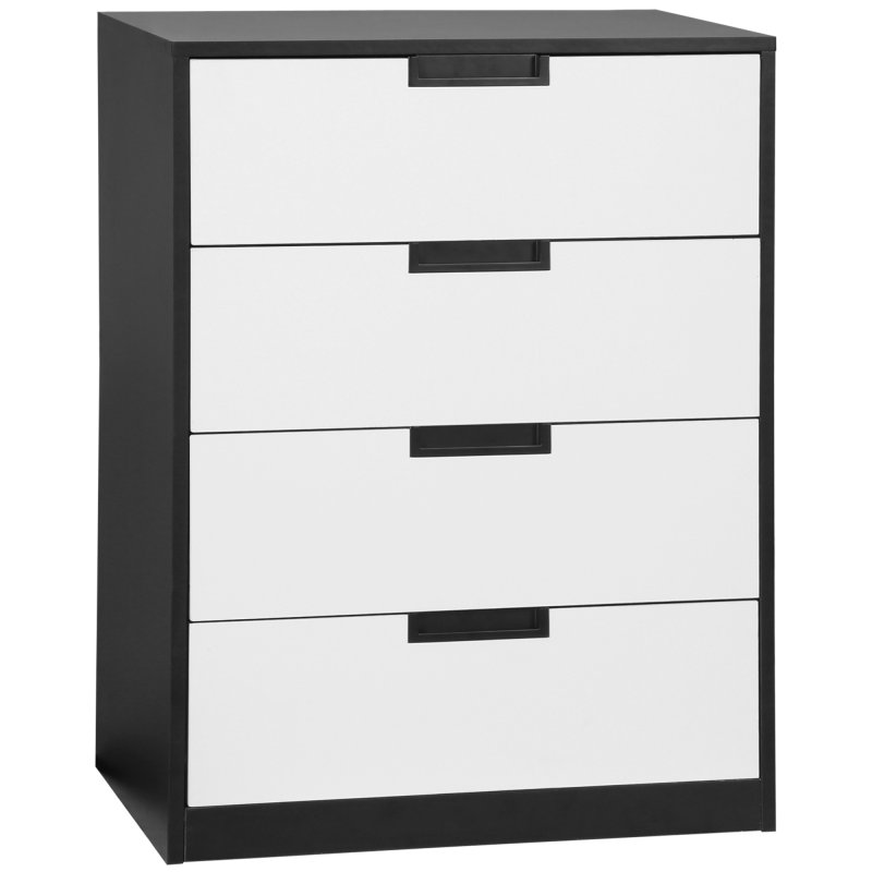 HOMCOM Chest of Drawers, 4 Drawers Cabinet Storage Organiser Unit with Handles for Bedroom, Living Room, White and Black