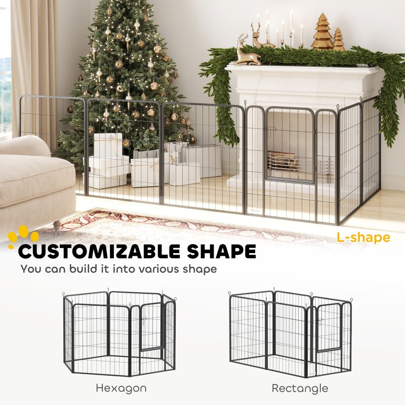 PawHut Dog Pen, 6 Panel Puppy Pen, Steel Dog Playpen, for Medium Breeds, 80cm Tall, Black