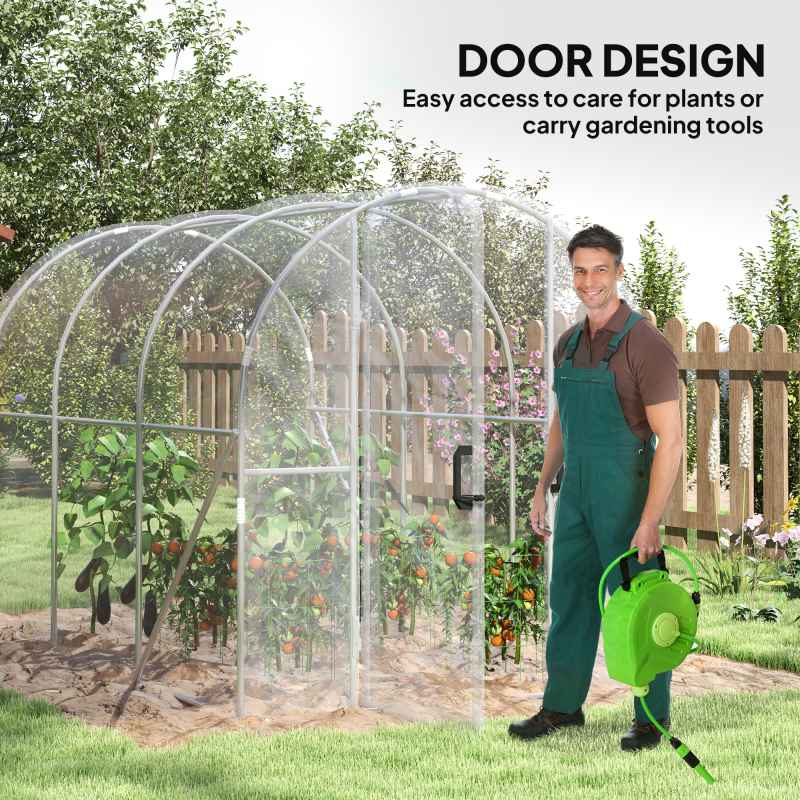 Outsunny 3 x 2 x 2m Polytunnel Greenhouse with 2 Hinged Door, Walk-in Grow House Tent with PE Cover and Galvanised Steel Frame, Clear