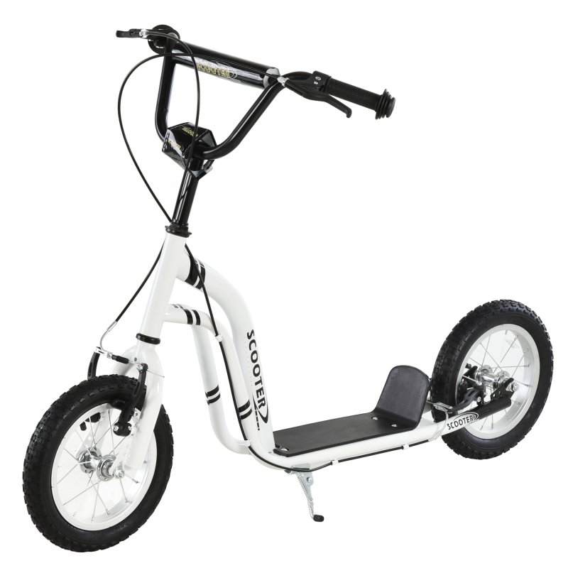 HOMCOM Kids Scooter, Teen Push Scooter with Big Wheels, 85-95cm Adjustable Handlebar Height, Dual Brakes, Scooter for Kids 5+ Years Old, White