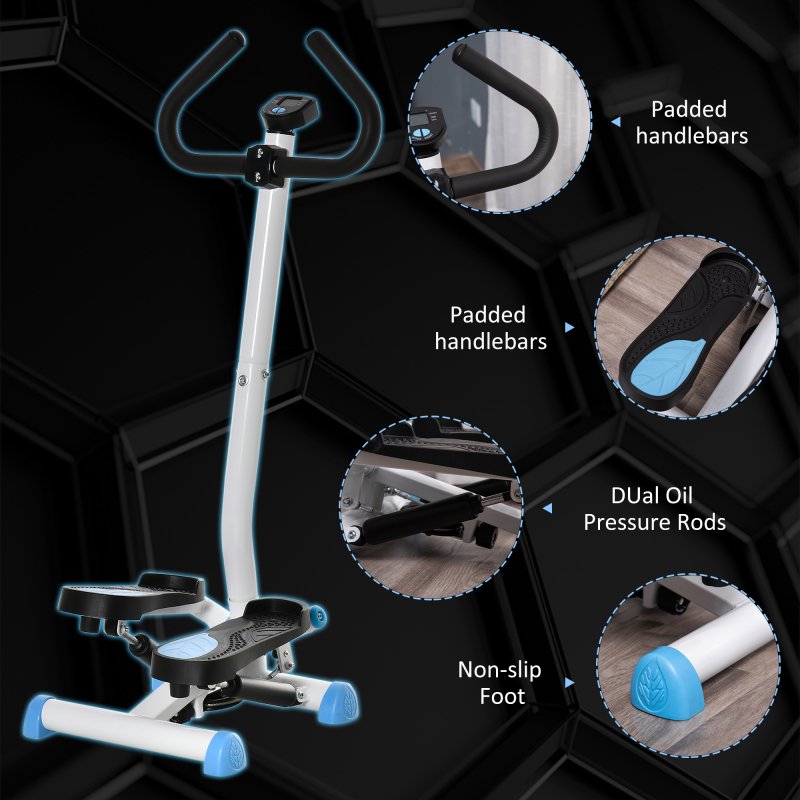 HOMCOM Twister Stepper, Step Machine, Aerobic Exercise Workout Machine w/ Adjustable Resistance, LCD Screen and Handlebars - Blue