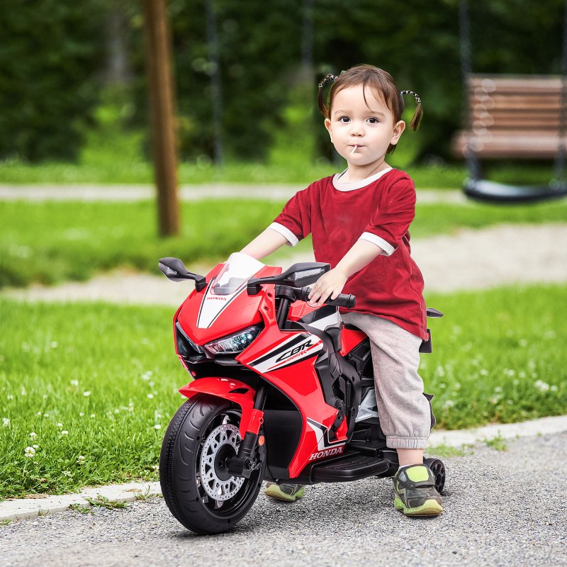 HOMCOM Honda Licensed 6V Kids Electric Motorbike Ride On Motorcycle Vehicle w/ Headlights, Music, Training Wheels, for Ages 3-5 Years Red