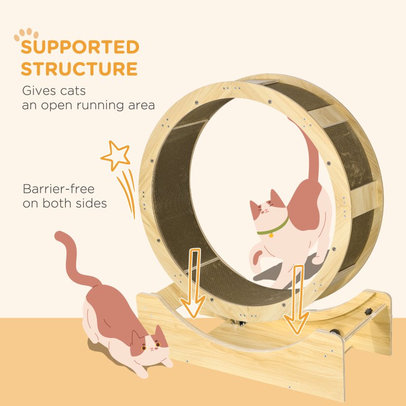 PawHut Cat Wheel for Indoor Cats, Cat Treadmill with Brake, Scratching Pads, Cat Exercise Wheel for Health - Oak Tone