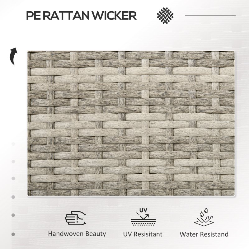 Outsunny 2 Seat Rattan Garden Bench, Patio Wicker Chair with Glass Tea Table, Outdoor Love Seat with Padded Cushions, for Garden, Porch, Mixed Grey/Grey