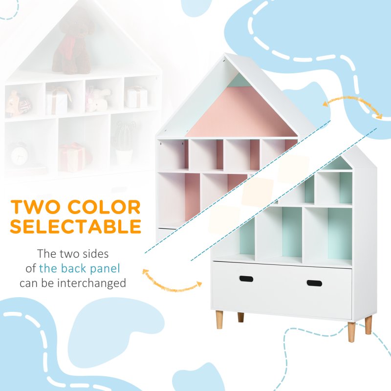 HOMCOM Kids Wooden Bookshelf Chest and Toy Storage Unit w/ Drawer, Children's Bookcase Organizer Cabinet Blue/Pink