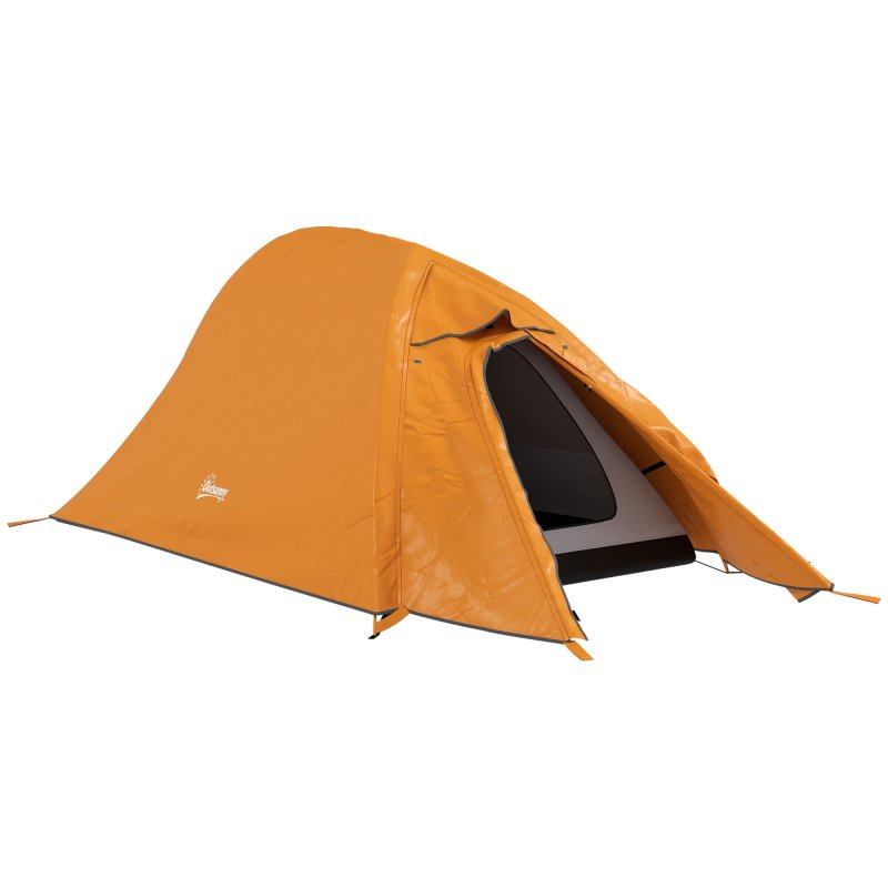 Outsunny 1-2 Man Camping Tent, Double Layer Dome Tent with 2000mm Waterproof Rainfly and Carry Bag, Lightweight for Fishing, Travel, Hiking, Sports, Festival, Orange