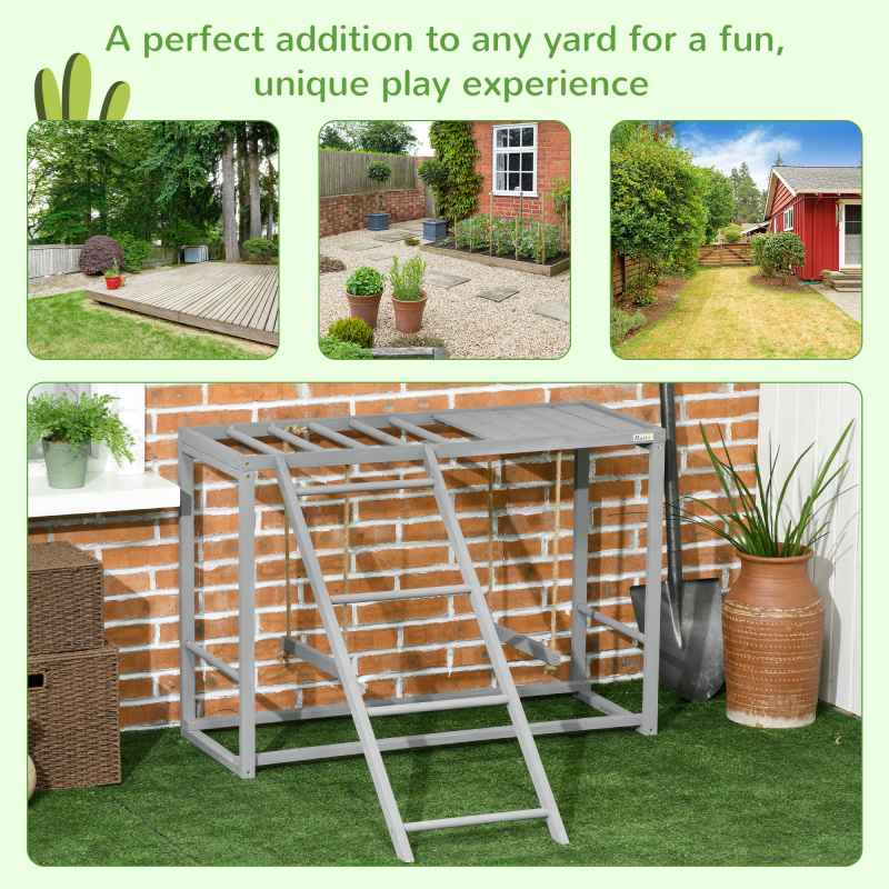 PawHut Chicken Activity Play with Swing Set, Wooden Chicken Coop Accessory with Multiple Chicken Perches & Hen Ladder for 3-4 Chickens, Grey