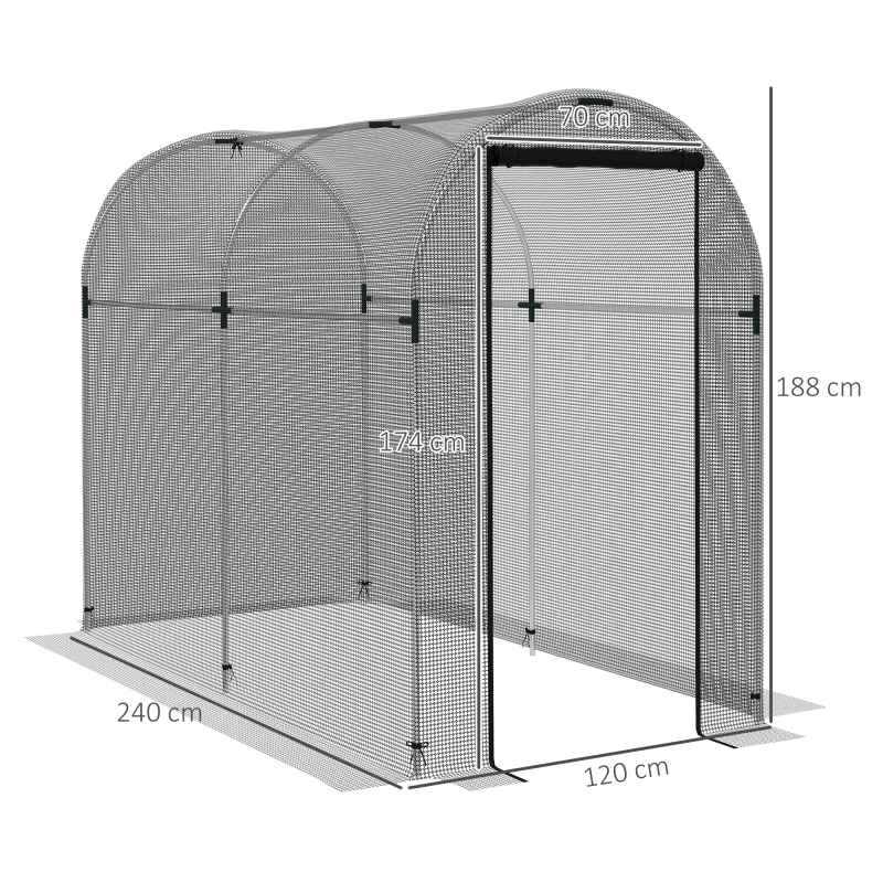 Outsunny Fruit Cage Bird Netting, Heavy Duty Fruit and Vegetable Protection Tent with Zipped Door, Anti Bird, Insects, Small Animals, 1.2 x 2.4 x 1.9m, Black
