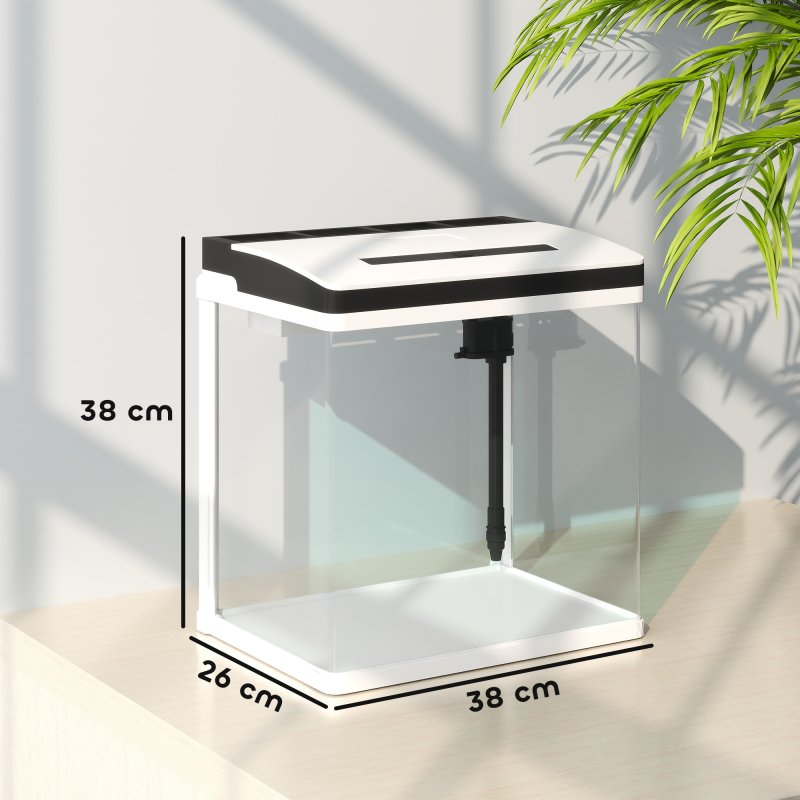 PawHut Aquarium, 28L Glass Fish Tank with Filter, LED Lighting, Water Pump, for Bettas, Guppies, Mini Parrot Fishes, Shrimp, Goldfish, 38 x 26 x 39.5cm