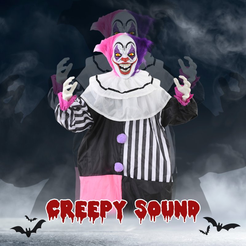 HOMCOM 173cm Laughing Clown Outdoor Halloween Decoration, Animated Halloween Prop with Light Up Eyes, Sound Effects, Sound Activated for Haunted House