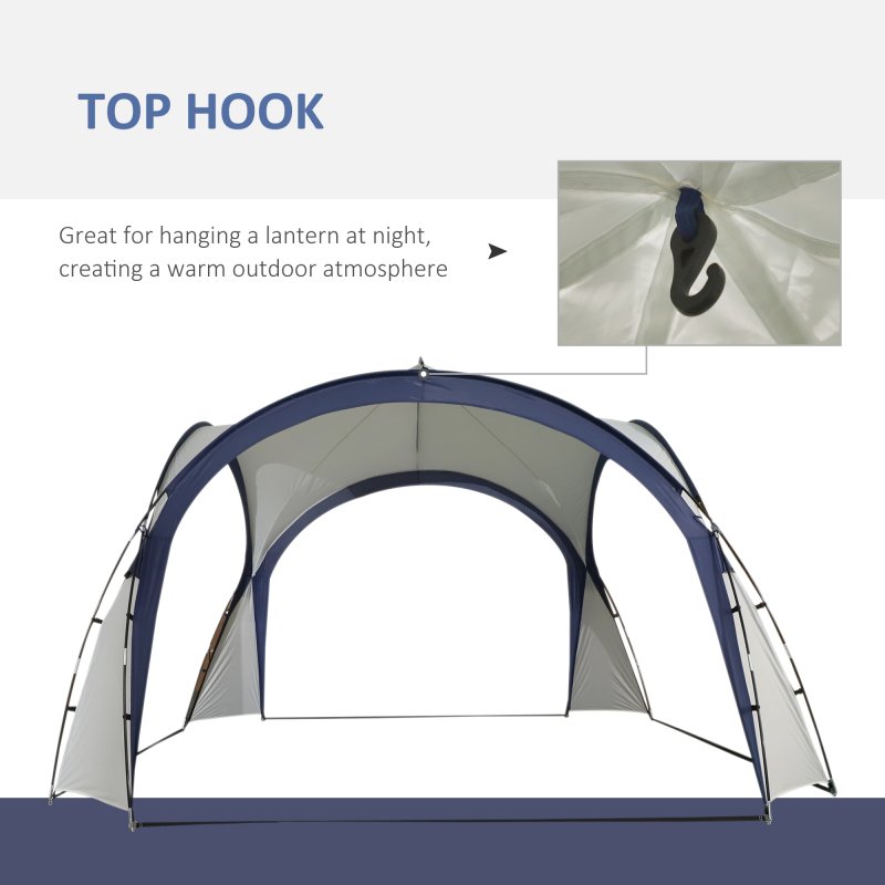Outsunny 3.5 x 3.5M 6-8 Person Camping Gazebo, Outdoor Event Shelter Dome Tent Garden Sun Shelter Patio Spire Arc Pavilion Camp Sun Shade, Cream and Blue