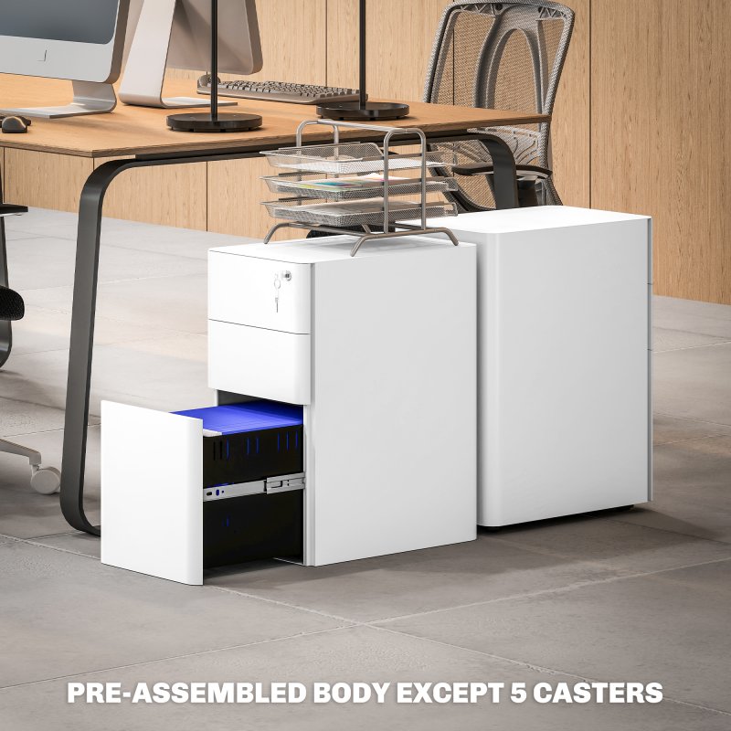 Vinsetto 3-Drawer Mobile Filing Cabinet, Steel Lockable File Cabinet for A4, Legal, Letter, Compact Under Desk Storage Unit with Pre-Assembled Body for Home Office, 30 x 45 x 59cm, White