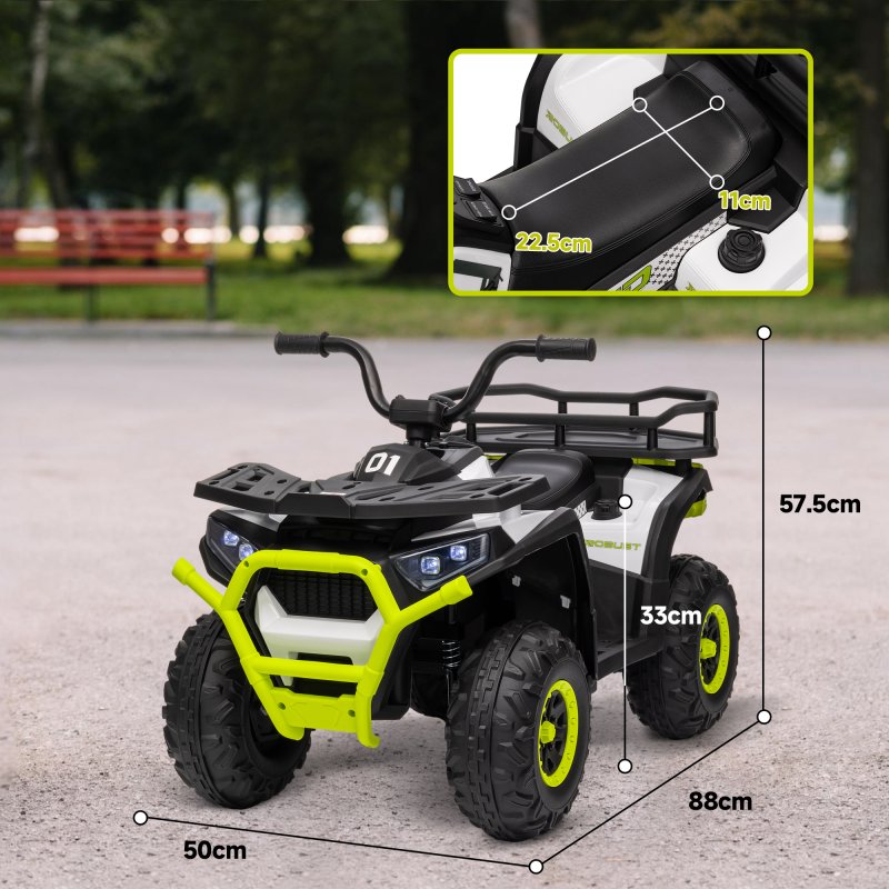 AIYAPLAY 12V Kids Electric Ride on ATV, Battery Powered Quad Bike with 4 Suspension Wheels, Forward Reverse Function, Headlights, Music, Storage Basket, for Ages 3-5 Years, Green
