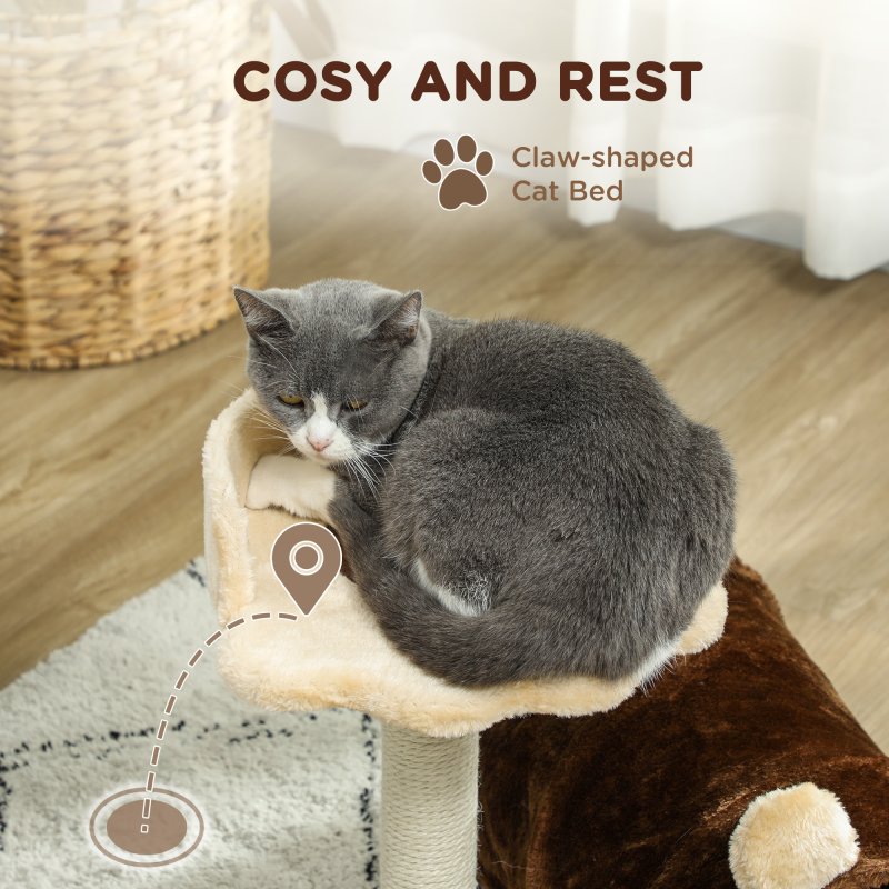 PawHut Cat Tree for Indoor Cats, 47cm Cat Tower with Scratching Post, Cat Bed, Cat Tunnel, Toy Ball, Cute Cat Tree Tower for Kittens and Cats, Dark Brown