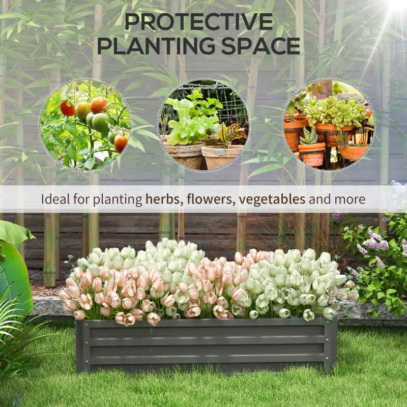 Outsunny 216L Rectangle Raised Garden Bed Box with Weatherized Steel Frame for Vegetables, Flowers and Herbs, 120 x 60 x 30.5cm, Light Grey