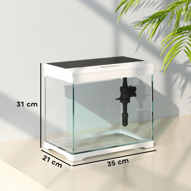 PawHut 17L Fish Tank, Glass Aquarium with Filter System, LED Light, Water Pump, Fish Tank Starter Kits for Betta, Goldfish, Shrimps, White