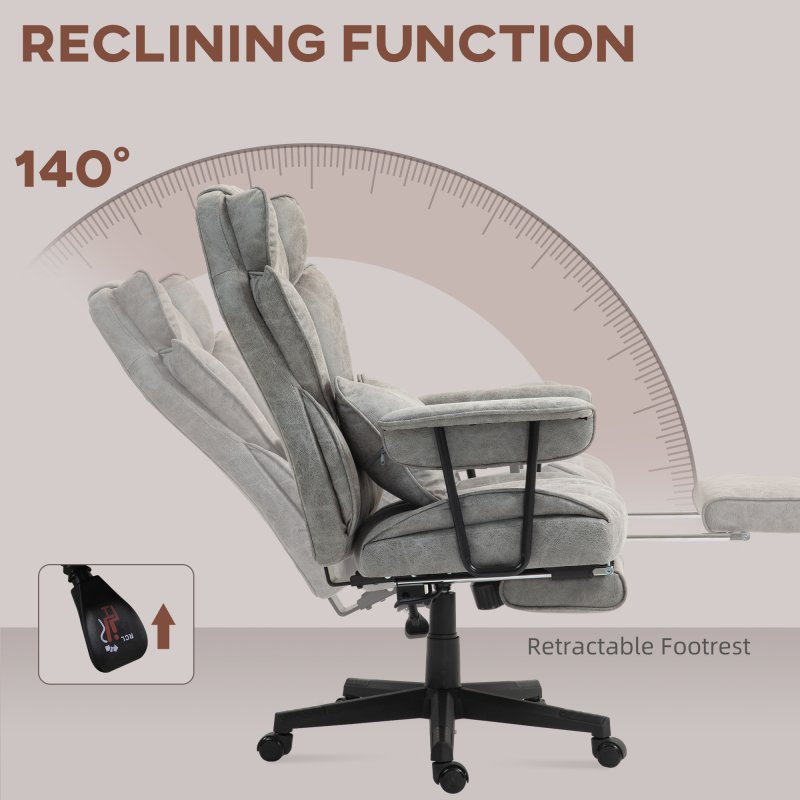 HOMCOM Office Chair, Ergonomic Desk Chair with Foot Rest, Lumbar Support, Reclining Function and Wide Seat, Height-Adjustable High Back Swivel Rolling for Home Office, Support up to 180 kg, Grey