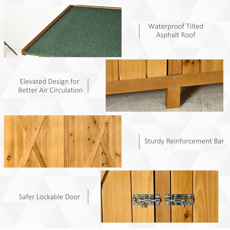Outsunny Small Shed, Wooden Garden Shed with Flexible Table, Hooks and Ground Nails, Lockable Tool Shed with Asphalt Roof, 140 x 75 x 157cm, Natural
