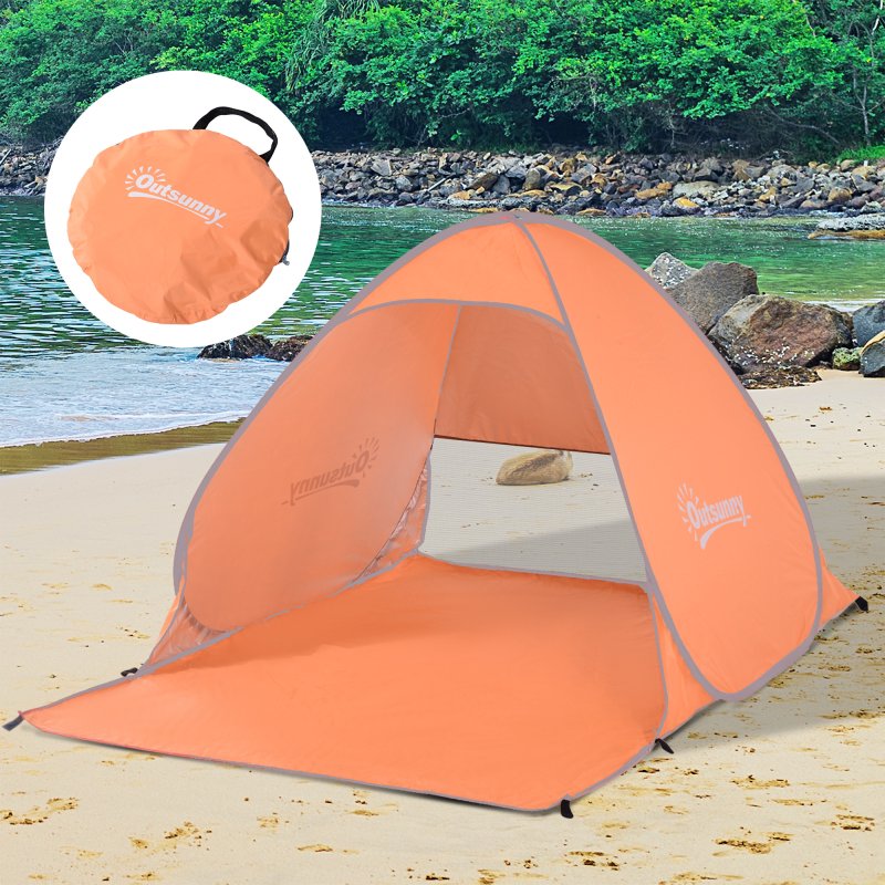 Outsunny Pop up Beach Tent, UV 30+ Portable Sun Shelter with Carry Bag, 2x1.5m for 2-3 Person, Orange