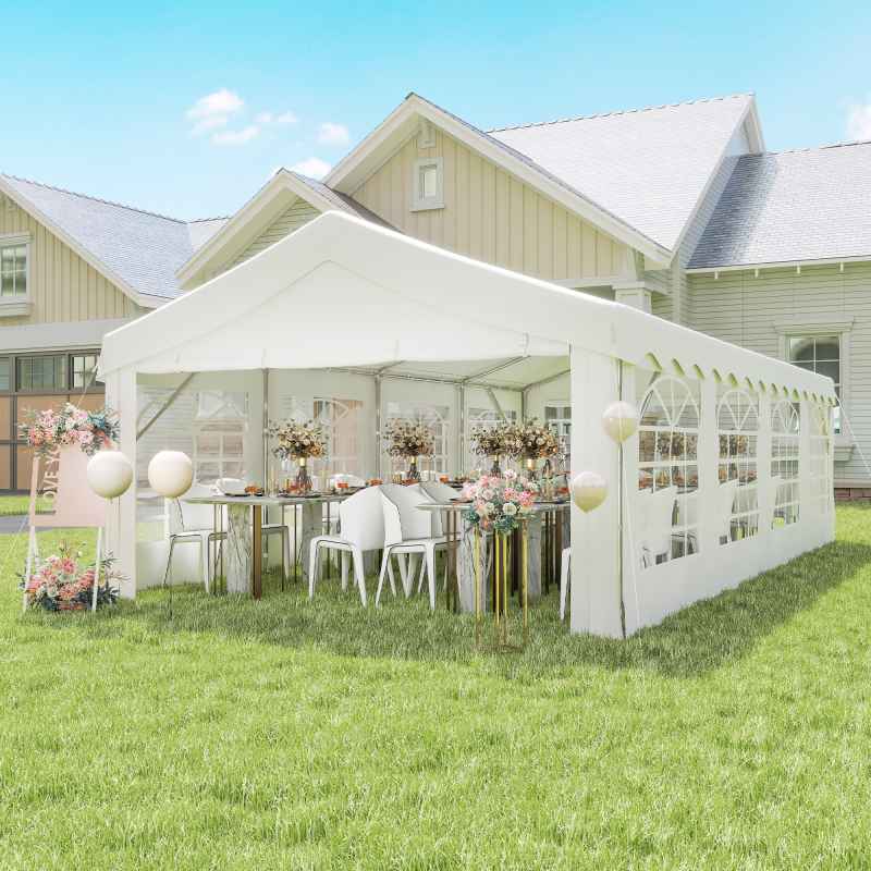 Outsunny 8m x 4m Garden Gazebo Marquee Party Tent Wedding Portable Garage Carport Event shelter Car Canopy Outdoor Heavy Duty Steel Frame Waterproof Rot Resistant