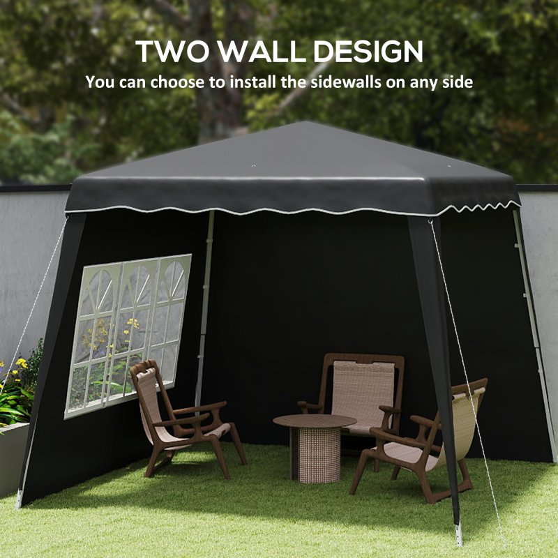 Outsunny 2.4 x 2.4m Pop Up Gazebo Canopy Tent with 2 Sidewalls and Carry Bag, Height Adjustable, UV50+ Party Tent Event Shelter for Garden, Patio, Black