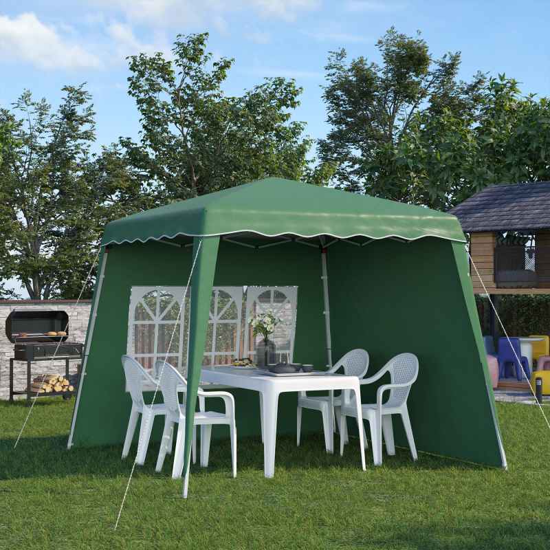 Outsunny 2.4 x 2.4m Pop Up Gazebo Canopy Tent with 2 Sidewalls and Carry Bag, Height Adjustable, UV50+ Party Tent Event Shelter for Garden, Patio, Green