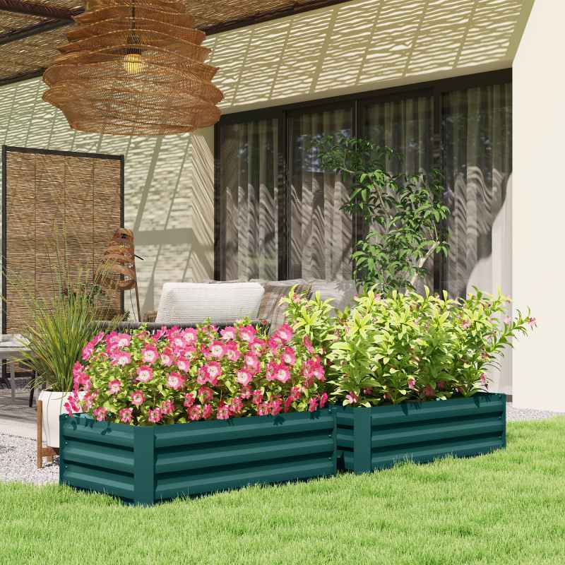 Outsunny Set of 2 Raised Garden Bed, Outdoor Planter Box with Galvanised Steel Frame for Growing Vegetables, Flowers and Herbs, 100 x 60 x 30cm, Green