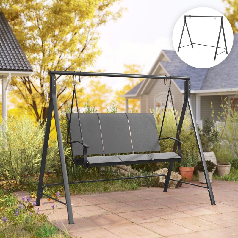Outsunny Metal Porch Swing Stand, Heavy Duty Swing Frame, Hanging Chair Stand Only, 240kg Weight Capacity for Garden, Patio, Lawn, Playground, Black