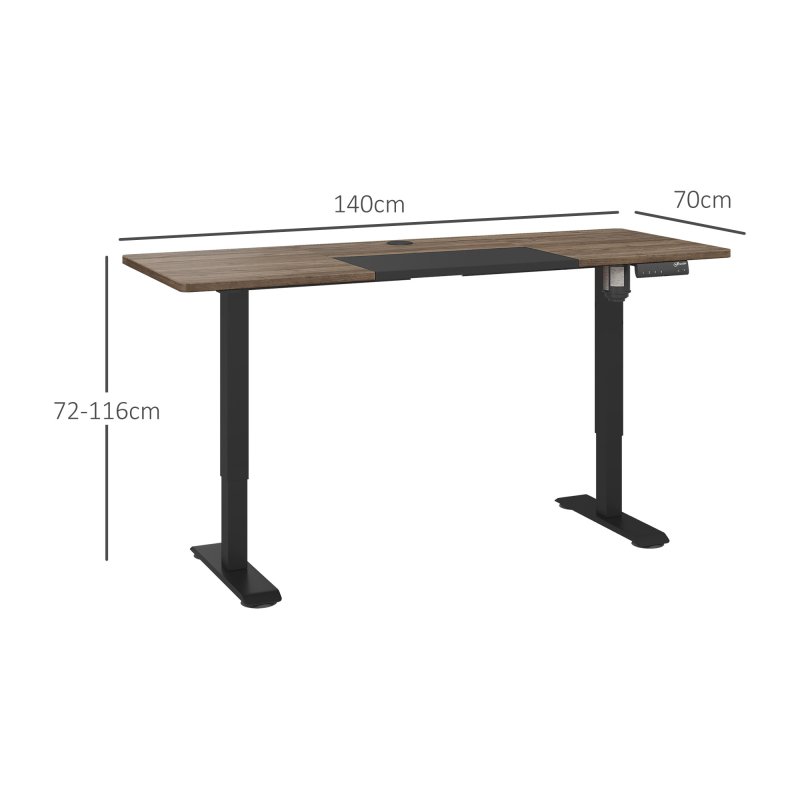 Vinsetto Electric Standing Desk, 140 x 70cm Height Adjustable Sit Stand Desk with 4 Memory Smart Panel, Stand Up Desk for Home Office, Black and Teak